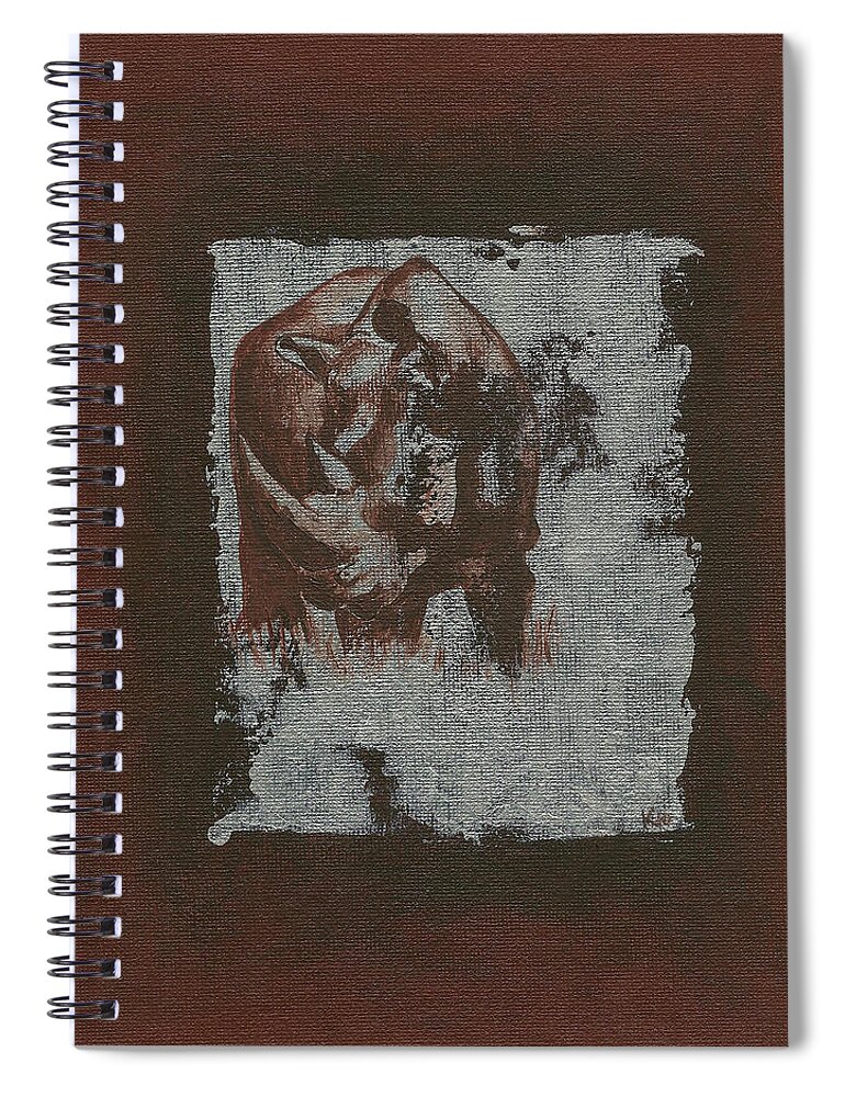 Black Rhino Spiral Notebook featuring the painting Black Rhino by Konni Jensen