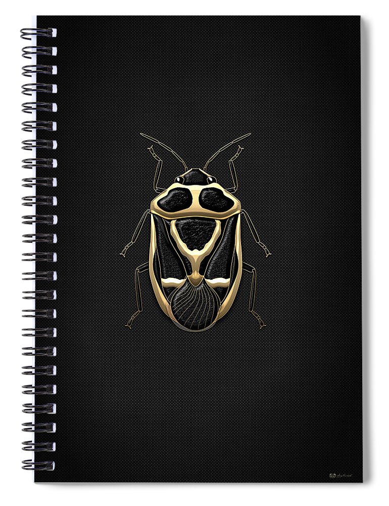 Beasts Creatures And Critters Collection By Serge Averbukh Spiral Notebook featuring the digital art Black Shieldbug with Gold Accents on Black Canvas by Serge Averbukh