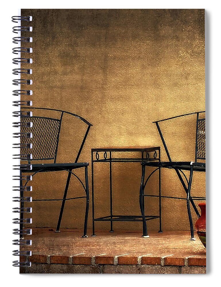 Chairs Spiral Notebook featuring the photograph Black Table and Chairs by Lucinda Walter