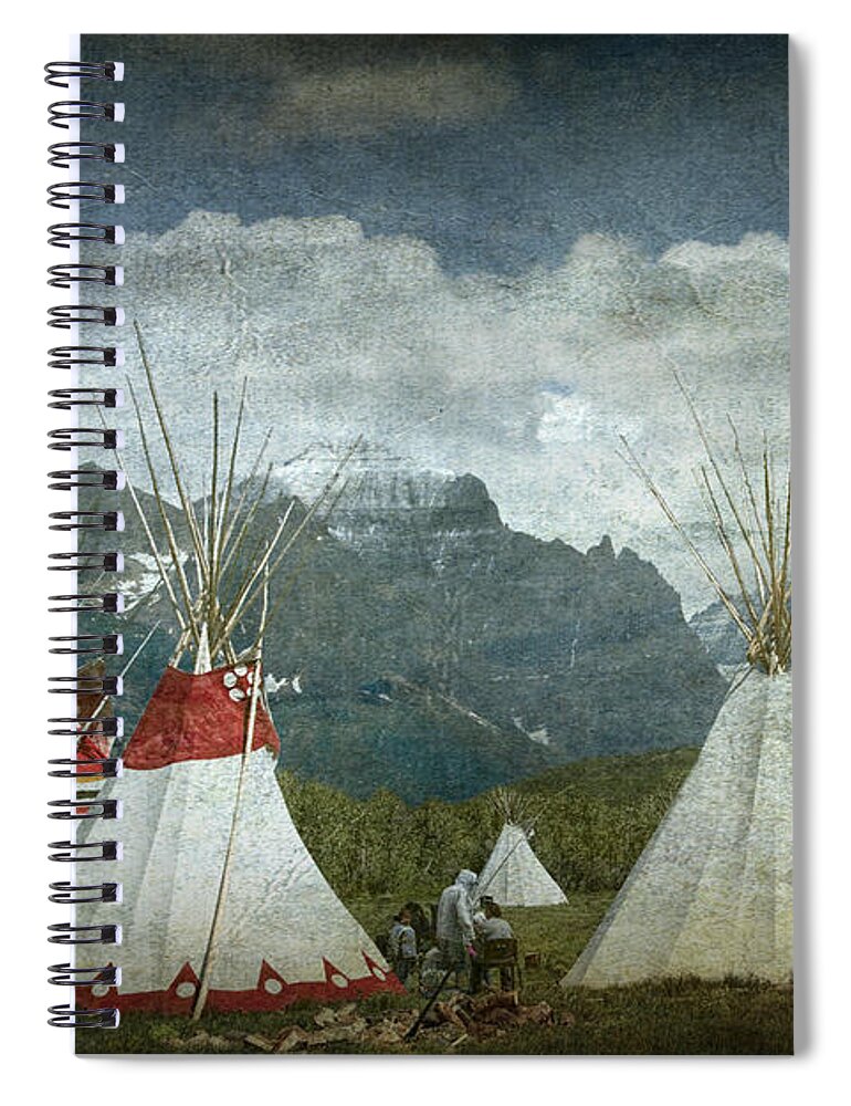 Blackfoot Spiral Notebook featuring the photograph Blackfoot Camp at a Summer PowWow at St. Mary by Glacier National Park by Randall Nyhof