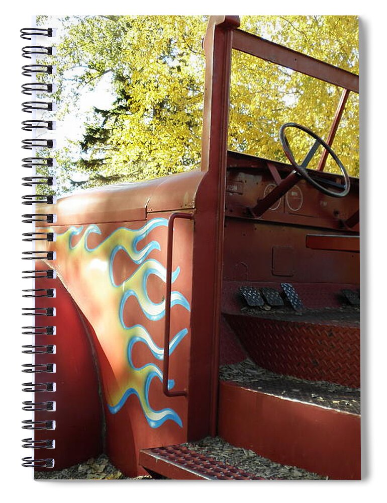 Red Spiral Notebook featuring the photograph Blazing Red Fire Truck by Vivian Martin