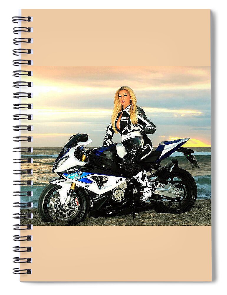 Motorcycle Spiral Notebook featuring the photograph Blonde on the beach by Lawrence Christopher