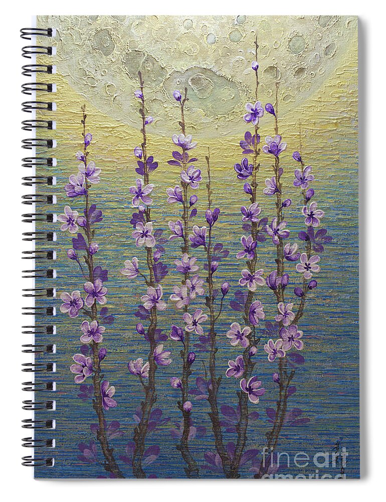 Sakura Spiral Notebook featuring the painting Bloom in the moonlight by Yuliya Glavnaya