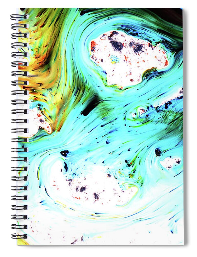 White Background Spiral Notebook featuring the photograph Blue And Gold Dyes In Liquid by Mimi Haddon