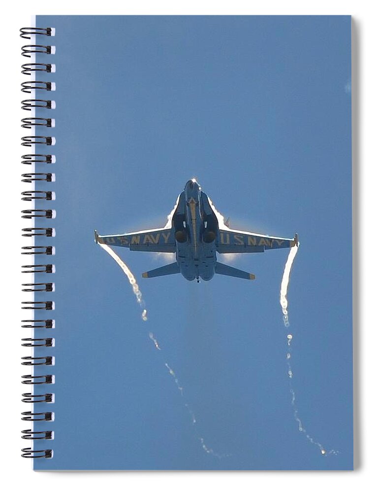 Blue Angels Spiral Notebook featuring the photograph Blue Angels ghost appears head-on over Pensacola Beach by Jeff at JSJ Photography
