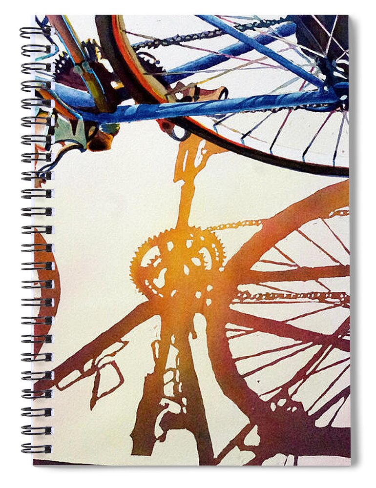 Blue Bicycle Spiral Notebook featuring the painting Blue Bike by Greg and Linda Halom