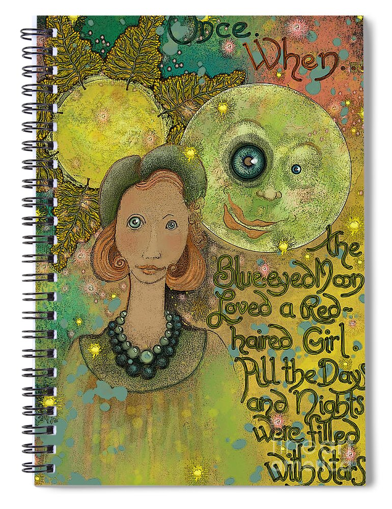 Valentine Spiral Notebook featuring the painting Blue-eyed Moon by Carol Jacobs