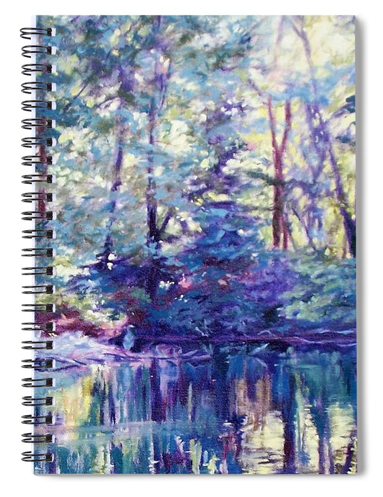 Bonnie Mason Spiral Notebook featuring the painting Blue Heron at Sunset by Bonnie Mason