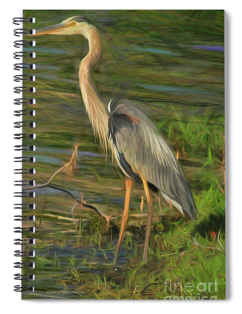 Heron Spiral Notebook featuring the painting Blue Heron On The bank by Deborah Benoit