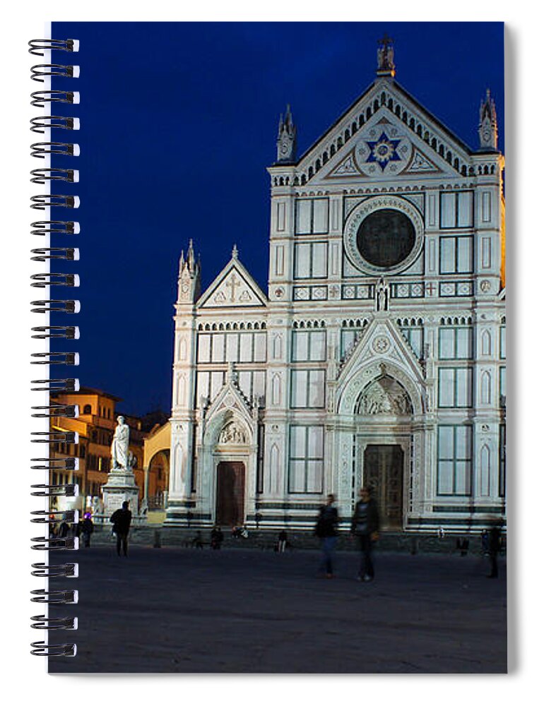 Basilica Santa Croce Spiral Notebook featuring the photograph Blue Hour - Santa Croce Church Florence Italy by Georgia Mizuleva