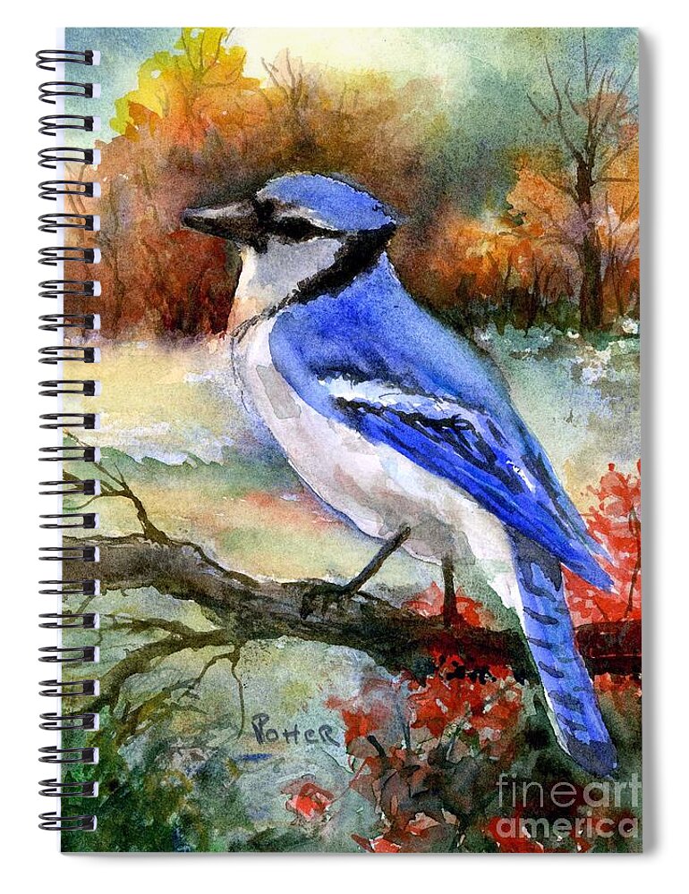 Bird Spiral Notebook featuring the painting Blue Jay in Autumn by Virginia Potter