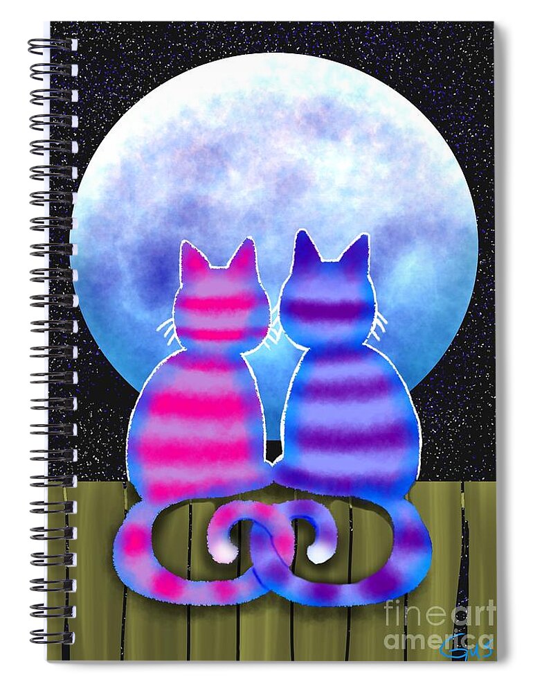 Cat Spiral Notebook featuring the digital art Blue Moon Swoon by Nick Gustafson