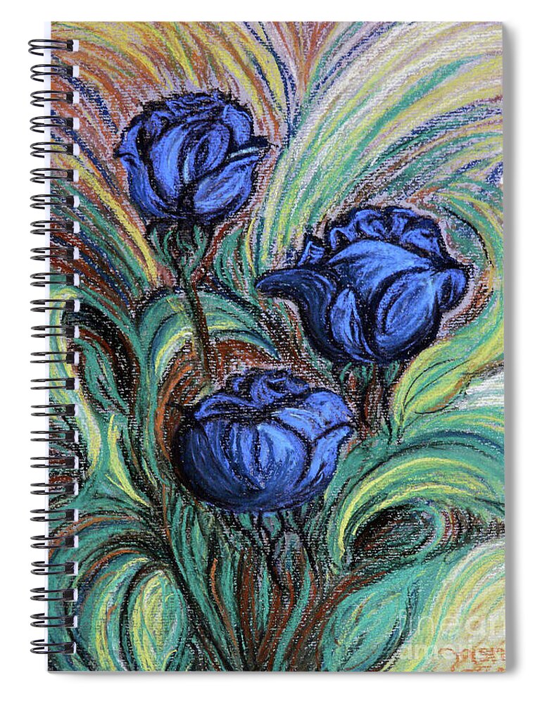 Flowers Spiral Notebook featuring the drawing Blue Roses by Jasna Dragun