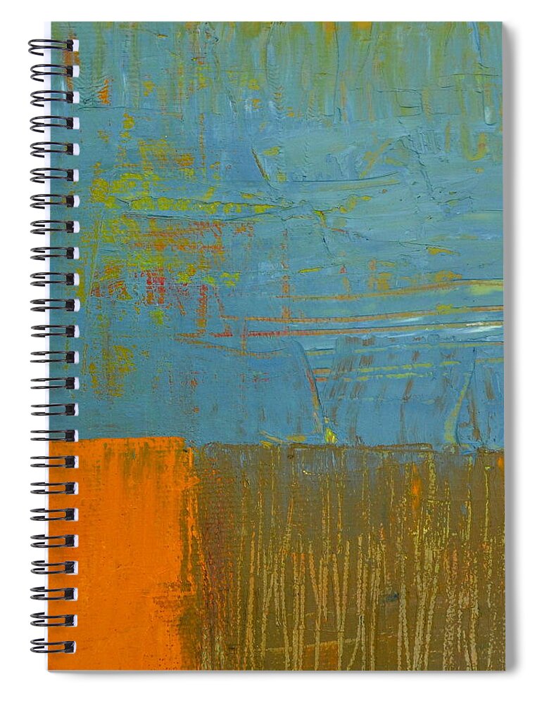 Abstract Spiral Notebook featuring the painting Blue Sky with Orange and Brown by Michelle Calkins