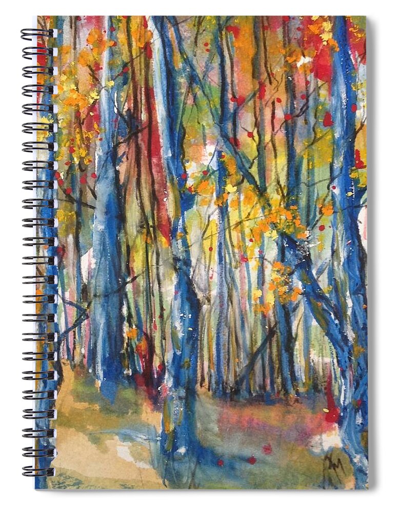 Blue Trees Spiral Notebook featuring the painting Blue Tree Group by Robin Miller-Bookhout