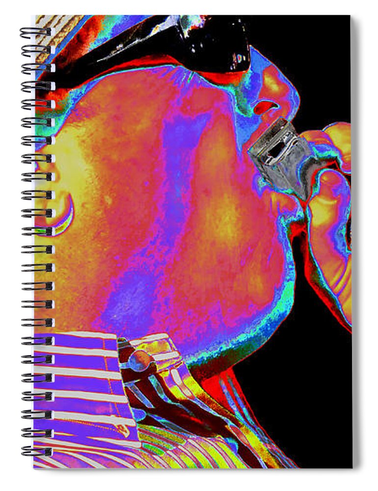 Harmonica Player Spiral Notebook featuring the digital art Blues Harp by Kae Cheatham