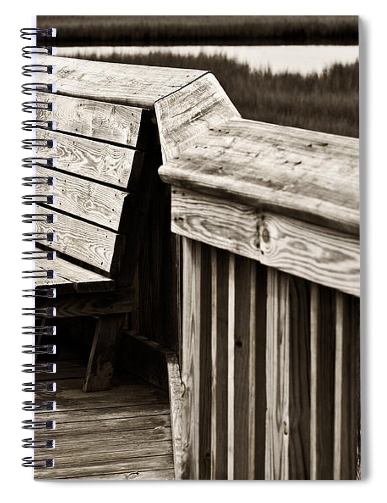 Boardwalk Spiral Notebook featuring the photograph Boardwalk Bench by Marilyn Hunt