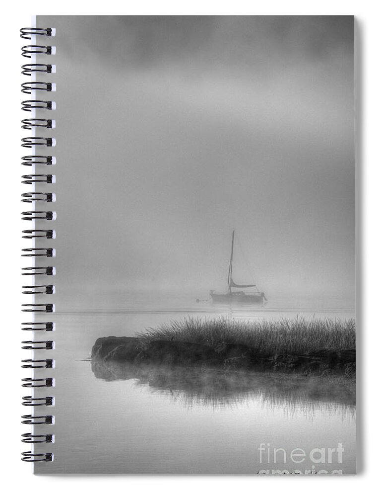 Boat Spiral Notebook featuring the photograph Boat and Morning Fog by David Gordon