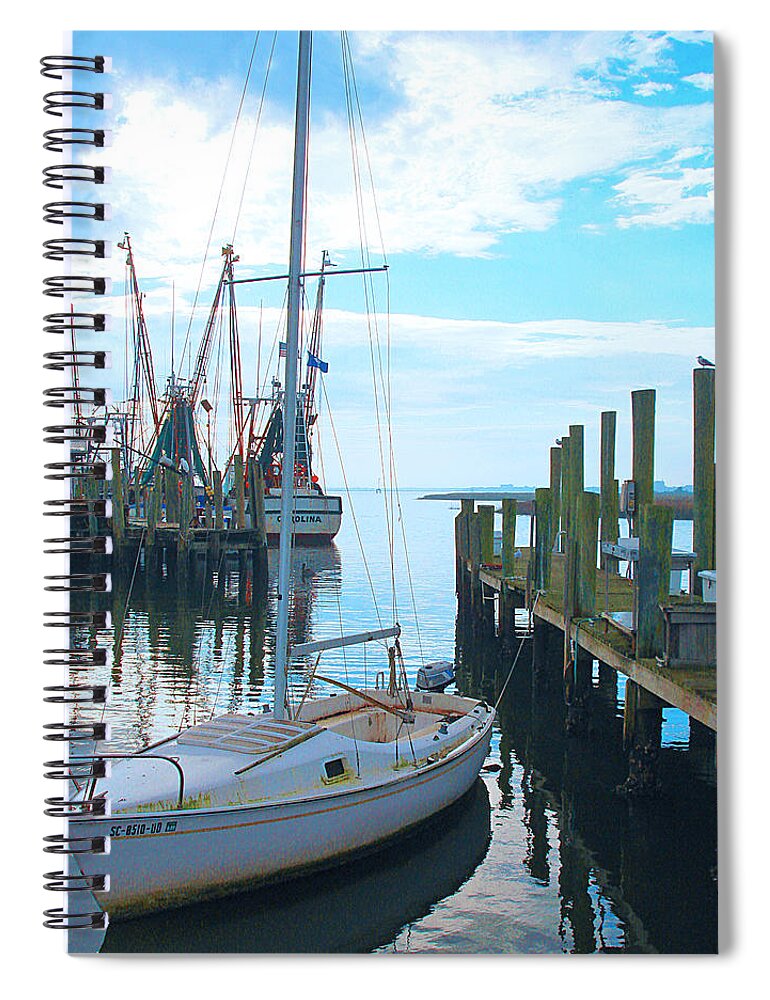 Boat Spiral Notebook featuring the photograph Boat at Dock by Jan Marvin by Jan Marvin