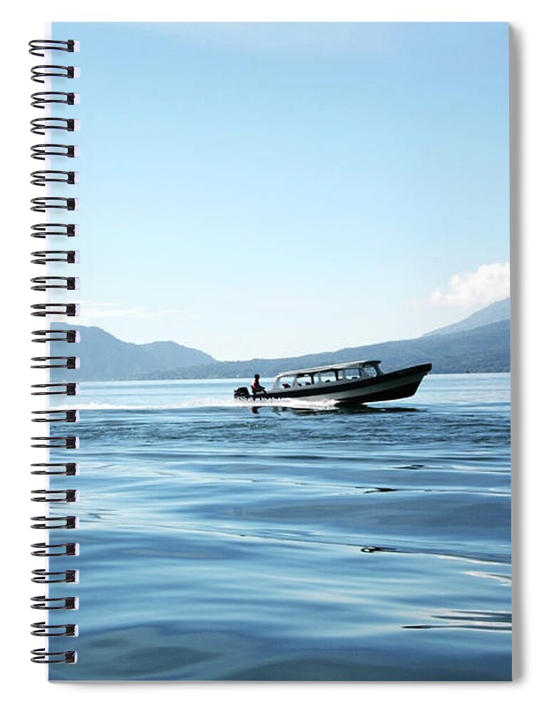 Scenics Spiral Notebook featuring the photograph Boat At Full Speed On Lake Atitlan In by Lubilub