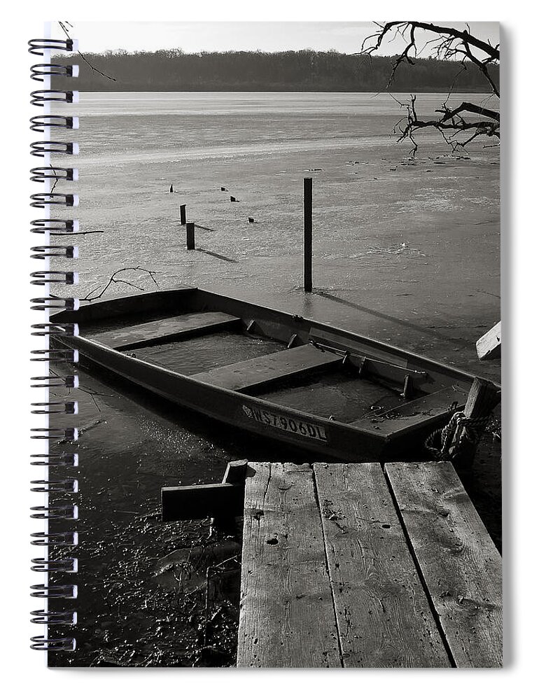 Wingra Spiral Notebook featuring the photograph Boat in Ice - Lake Wingra - Madison - WI by Steven Ralser
