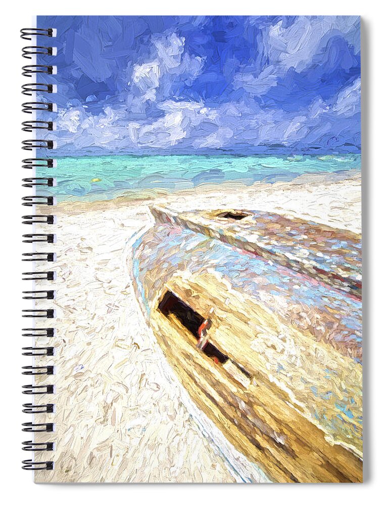 Seascape Spiral Notebook featuring the painting Boat Wreck of Aruba by David Letts