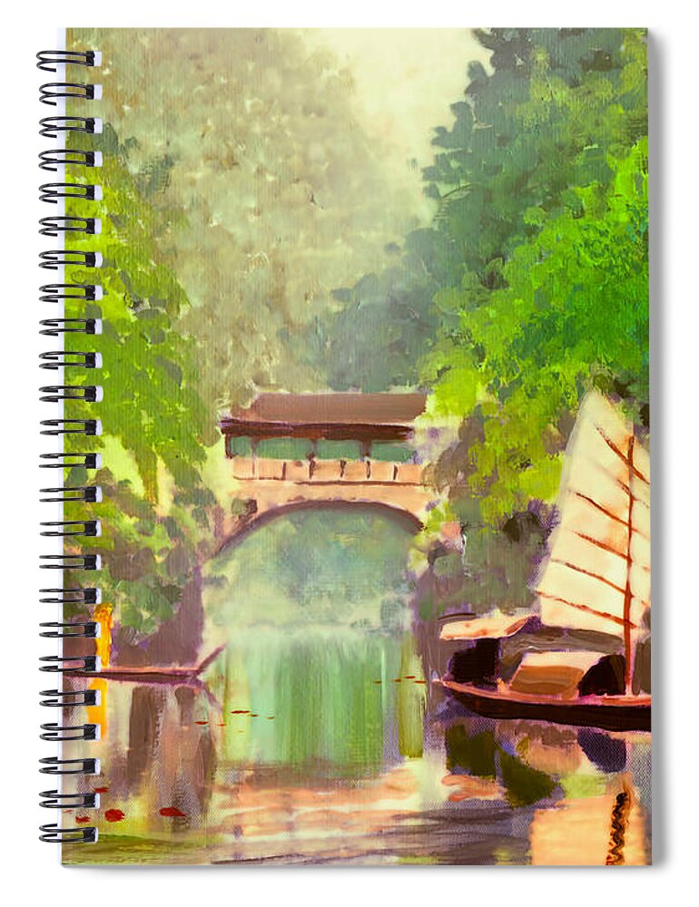 Boat Spiral Notebook featuring the painting Boatmen by Melissa Herrin