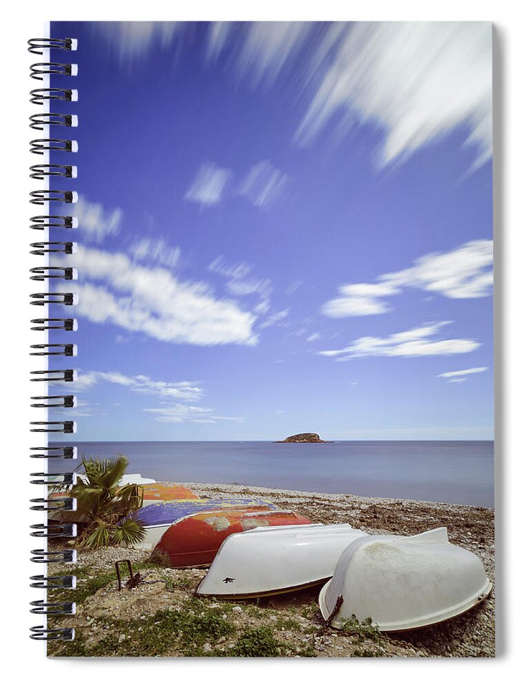 Tranquility Spiral Notebook featuring the photograph Boats And Clouds by Photographer Of The World