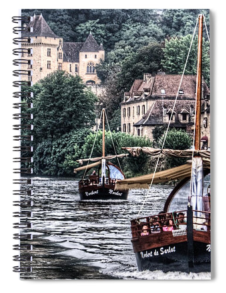 France Spiral Notebook featuring the photograph Boats sailing the Dordogne river in La Roque Gageac by Weston Westmoreland