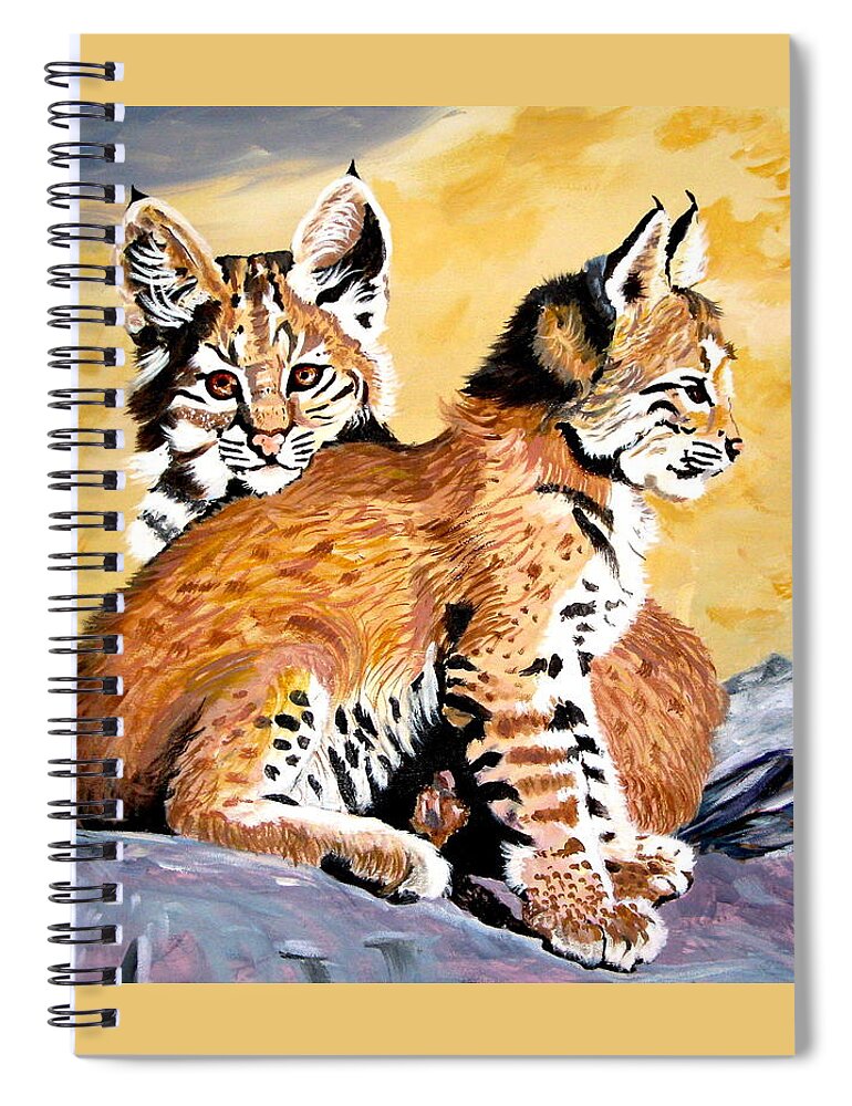 Bobcat Kittens Spiral Notebook featuring the painting Bob Kittens by Phyllis Kaltenbach