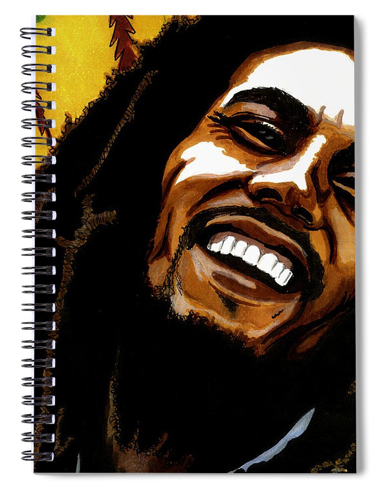 Bob Marley Spiral Notebook featuring the drawing Bob Marley Rastafarian by Cory Still