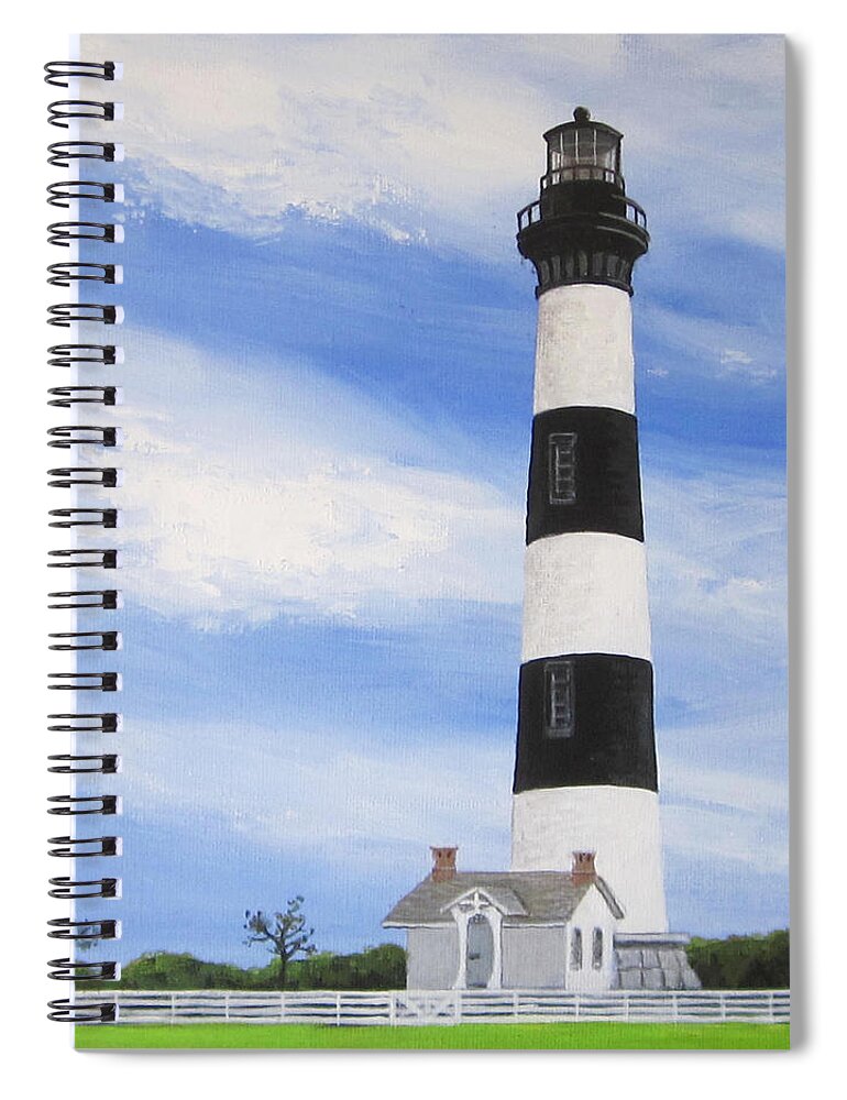 Lighthouse Spiral Notebook featuring the painting Bodie Island Light by Anne Marie Brown