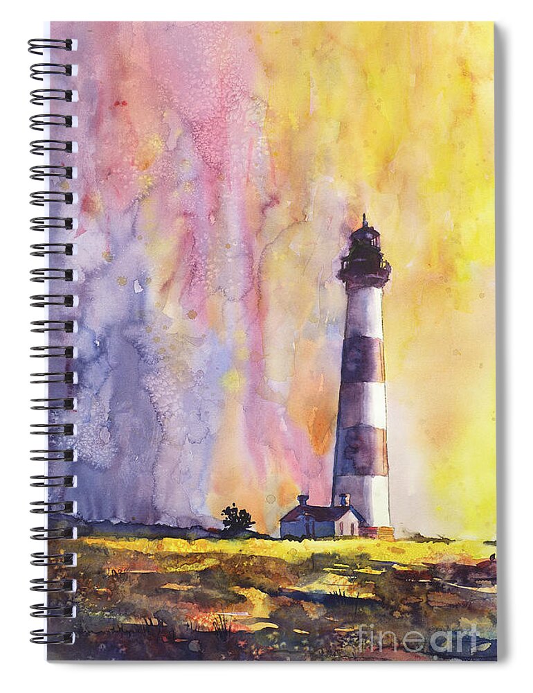 Lighthouse Spiral Notebook featuring the painting Bodie Island Lighthouse by Ryan Fox