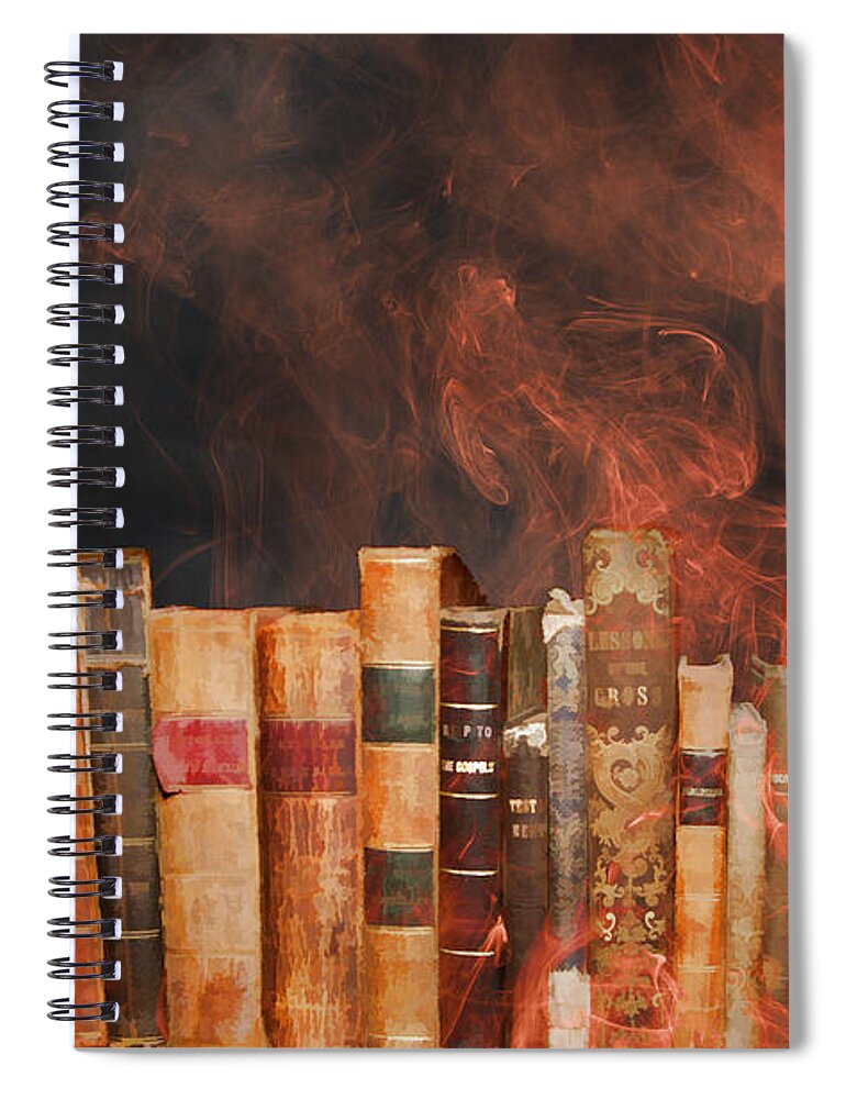 Fahrenheit 451 Spiral Notebook featuring the photograph Book Burning Inspired by Fahrenheit 451 by John Haldane