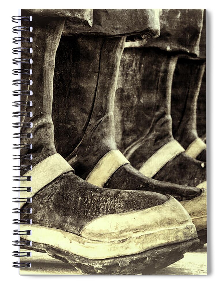 Joan Carroll Spiral Notebook featuring the photograph Boots on the Ground Monotone by Joan Carroll