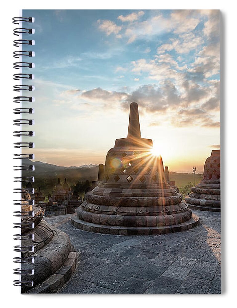 Tranquility Spiral Notebook featuring the photograph Borobudur During Golden Hour by The Trinity