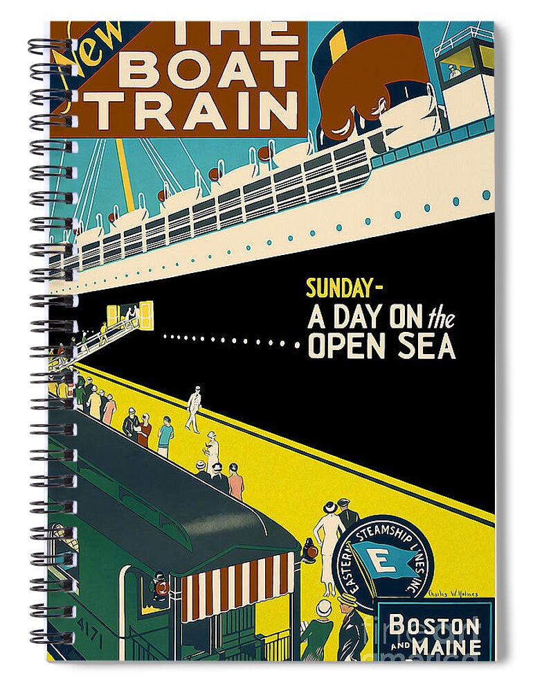 Boston Vintage Travel Poster Spiral Notebook featuring the drawing Boston Vintage Travel Poster by Jon Neidert