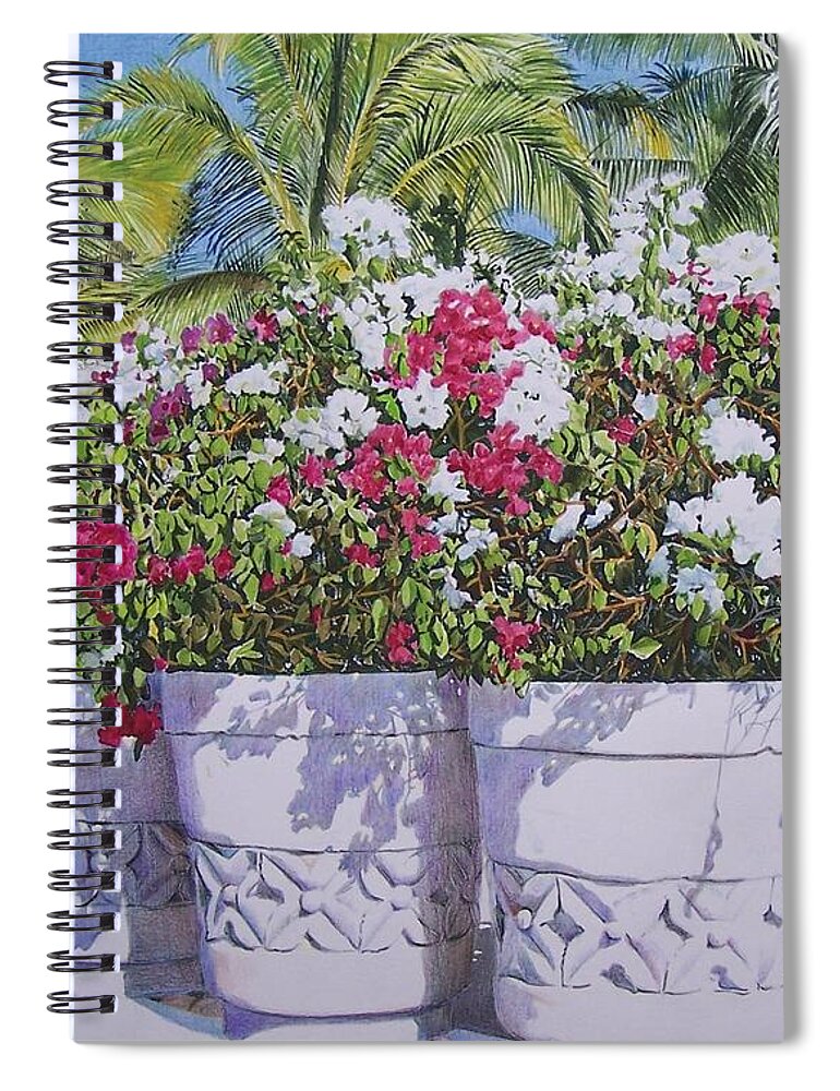 Flowers Spiral Notebook featuring the mixed media Bougainvillea by Constance Drescher