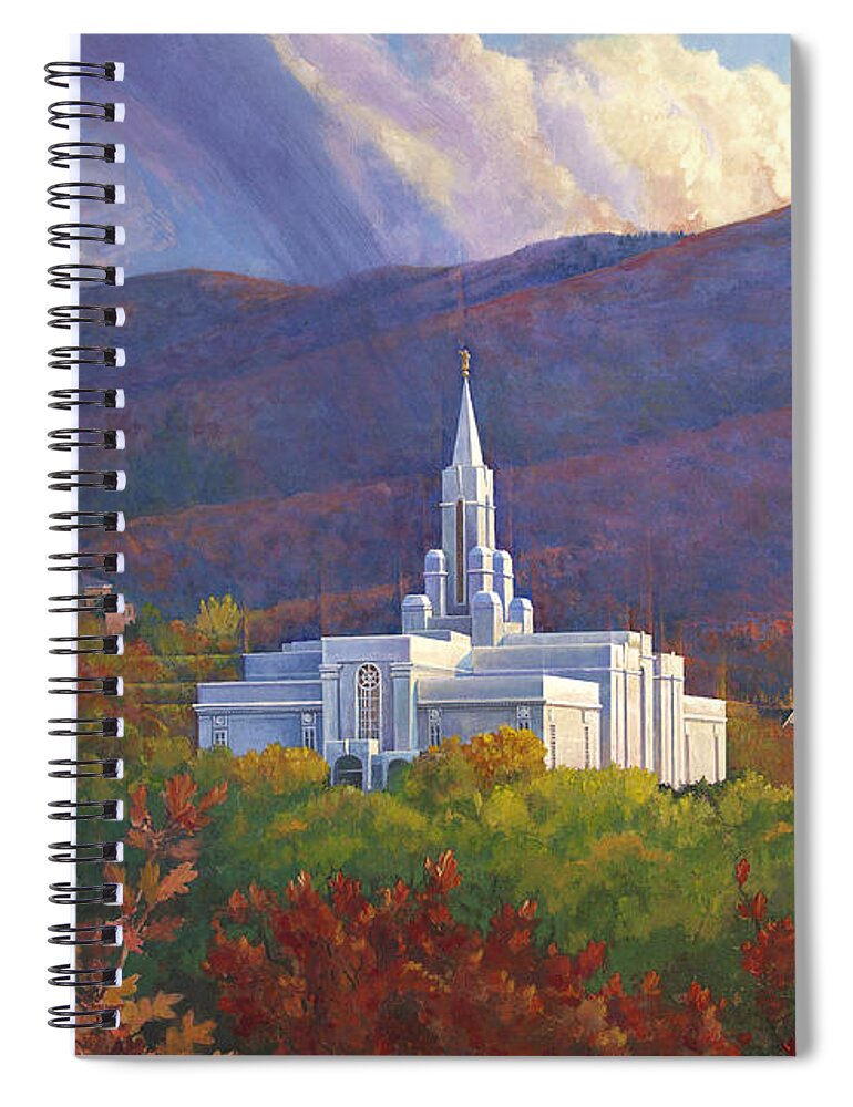 Bountiful Temple Spiral Notebook featuring the painting Bountiful Temple in the mountains by Robert Corsetti