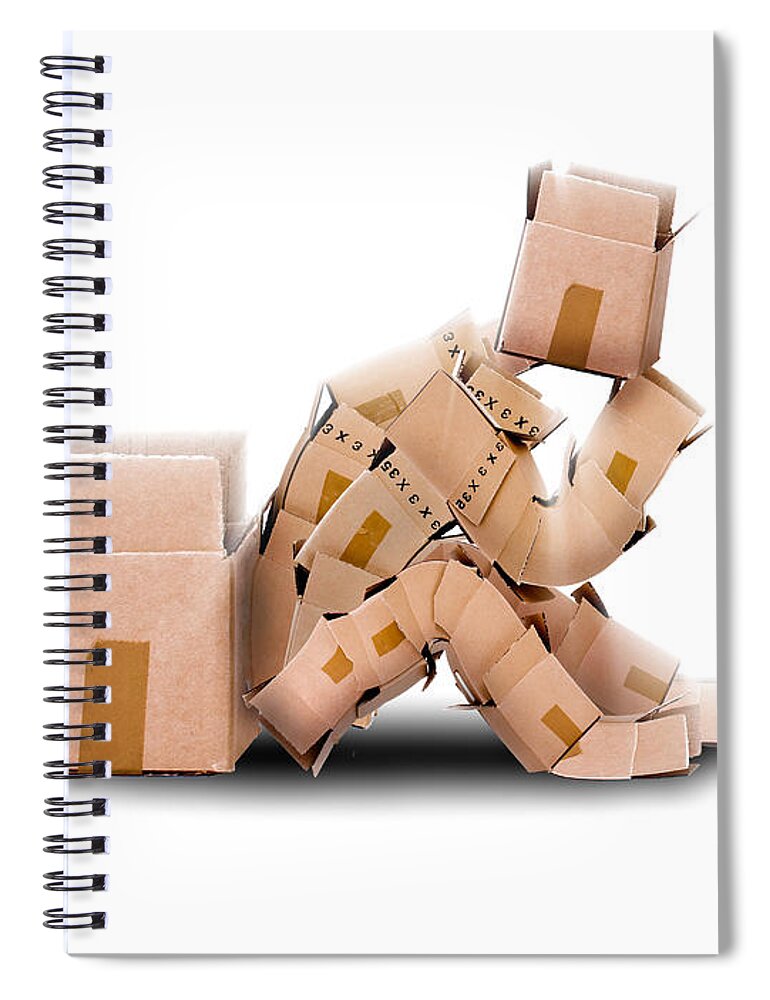 Box Spiral Notebook featuring the photograph Box character sat thinking by Simon Bratt