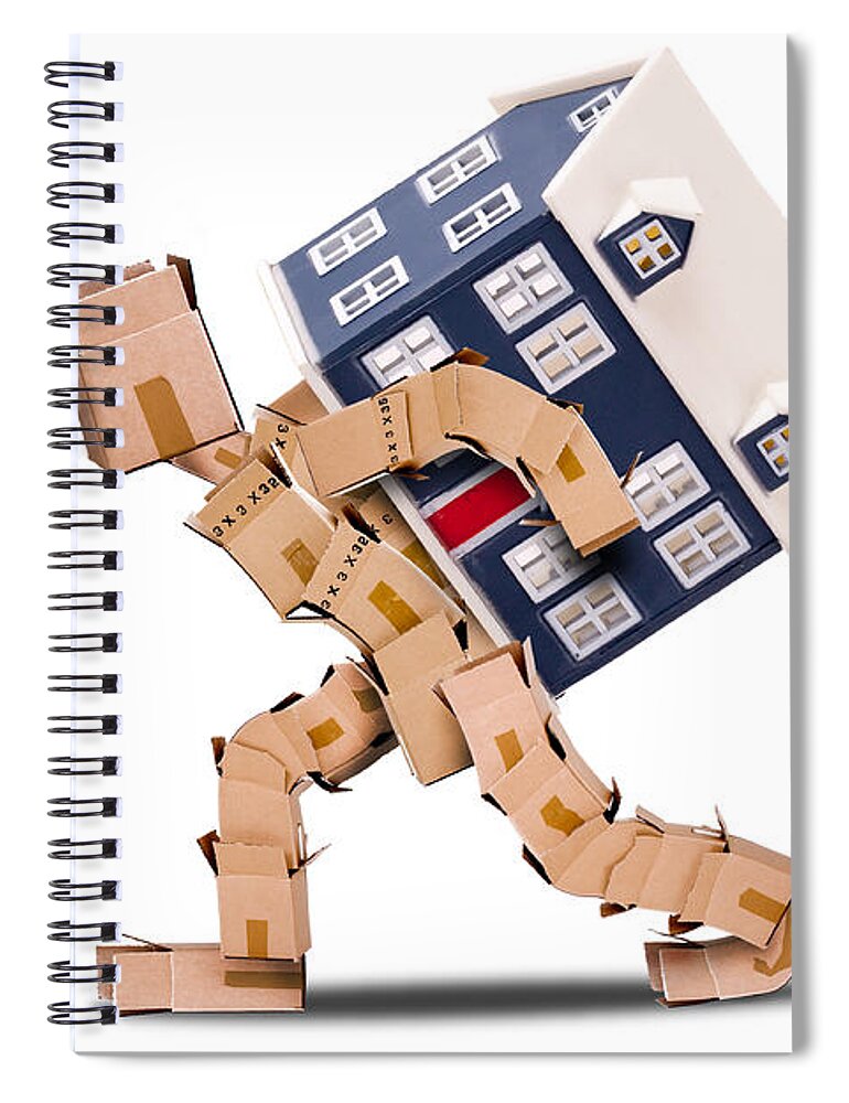 Mover Spiral Notebook featuring the photograph Box character moving house by Simon Bratt