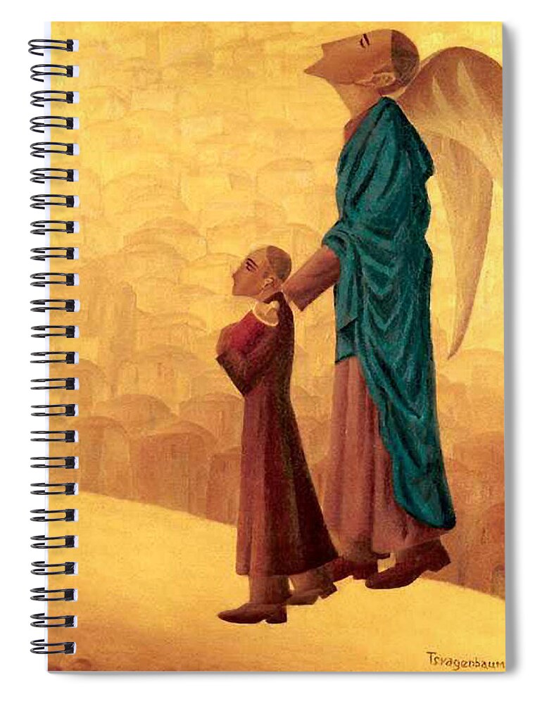 Boy Leading The Blind Angel Spiral Notebook featuring the painting Boy Leading the Blind Angel by Israel Tsvaygenbaum