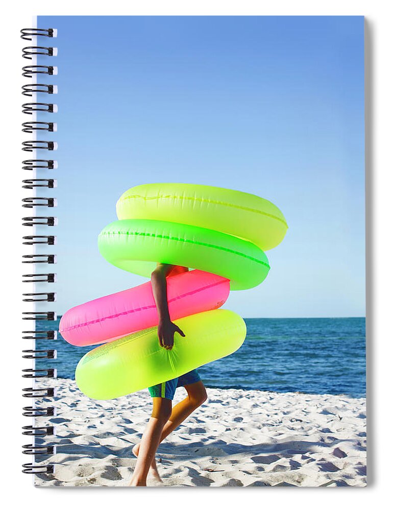 Child Spiral Notebook featuring the photograph Boy Wearing Lots Of Rubber Rings by Gary John Norman