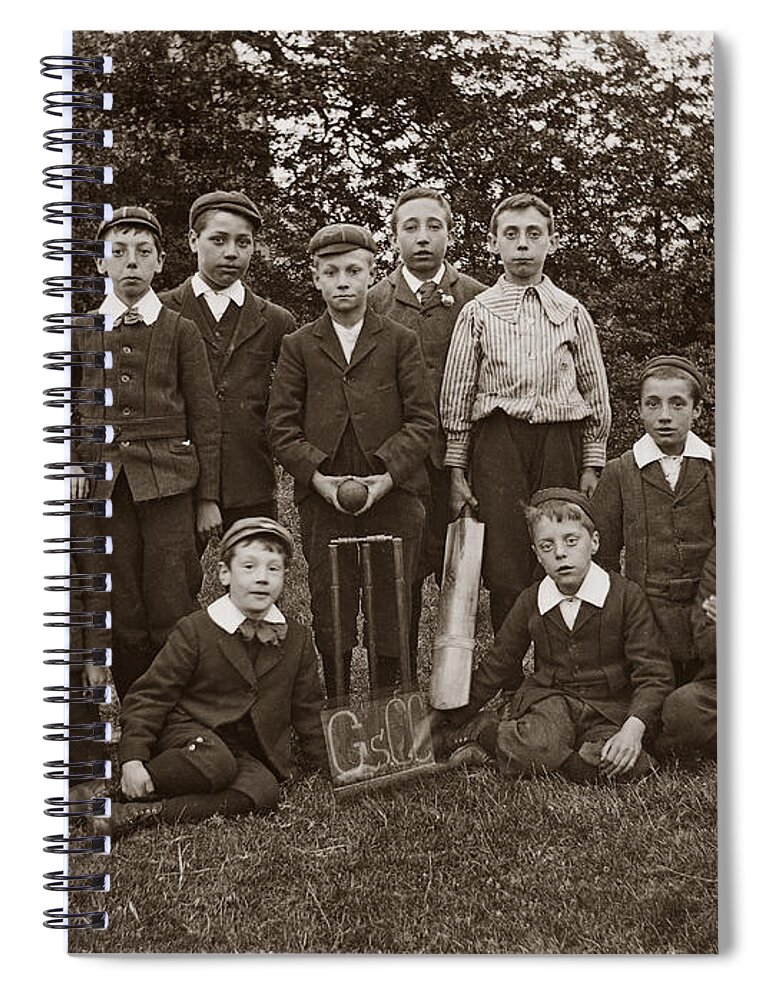 Boys Spiral Notebook featuring the photograph Boys cricket team by Photographer unknown