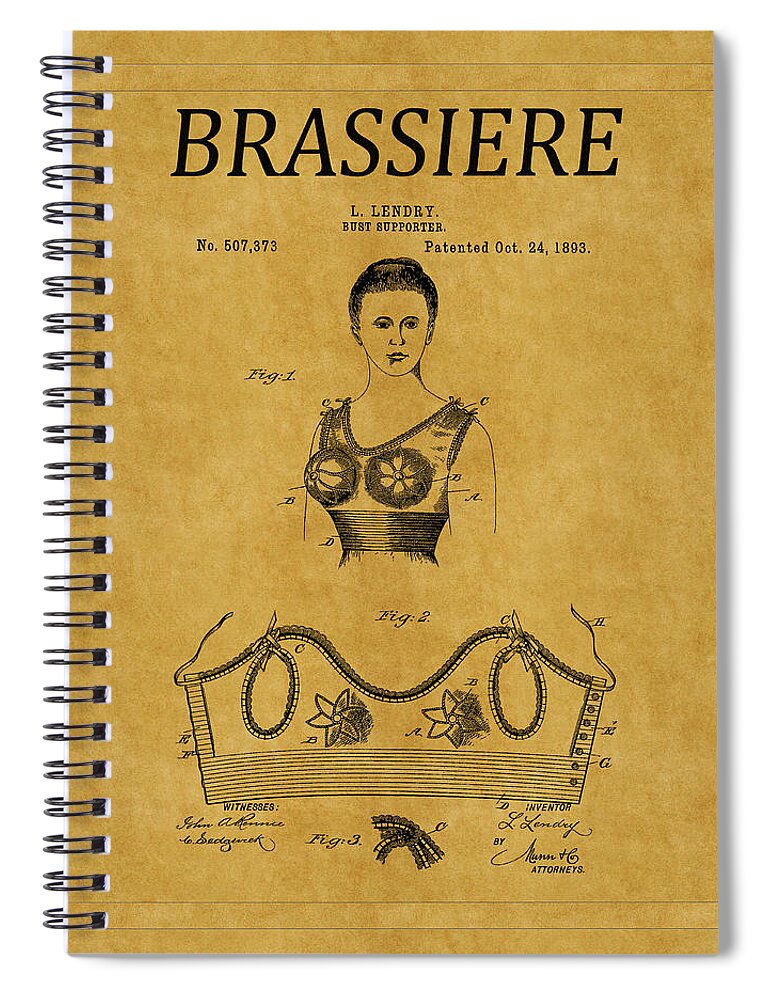 Bra Spiral Notebook featuring the photograph Bra Patent 9 by Andrew Fare