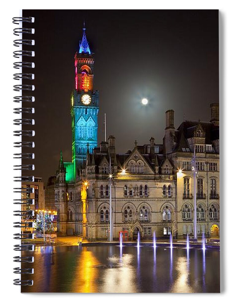 Bradford Spiral Notebook featuring the photograph Bradford City Hall in the evening by Mick Flynn