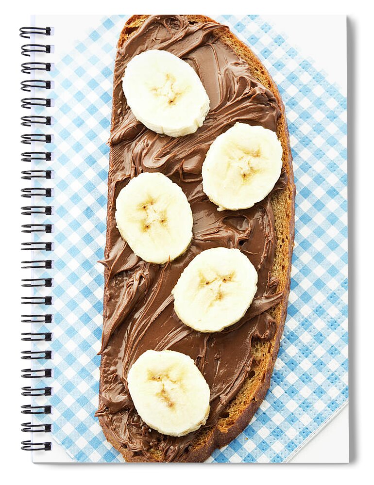 White Background Spiral Notebook featuring the photograph Bread Topped With Nutella And Banana by Westend61