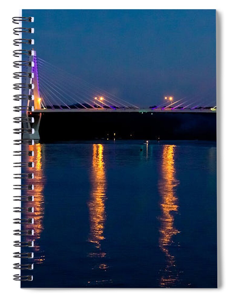 Wire Spiral Notebook featuring the photograph Bridge at night by Jonny D