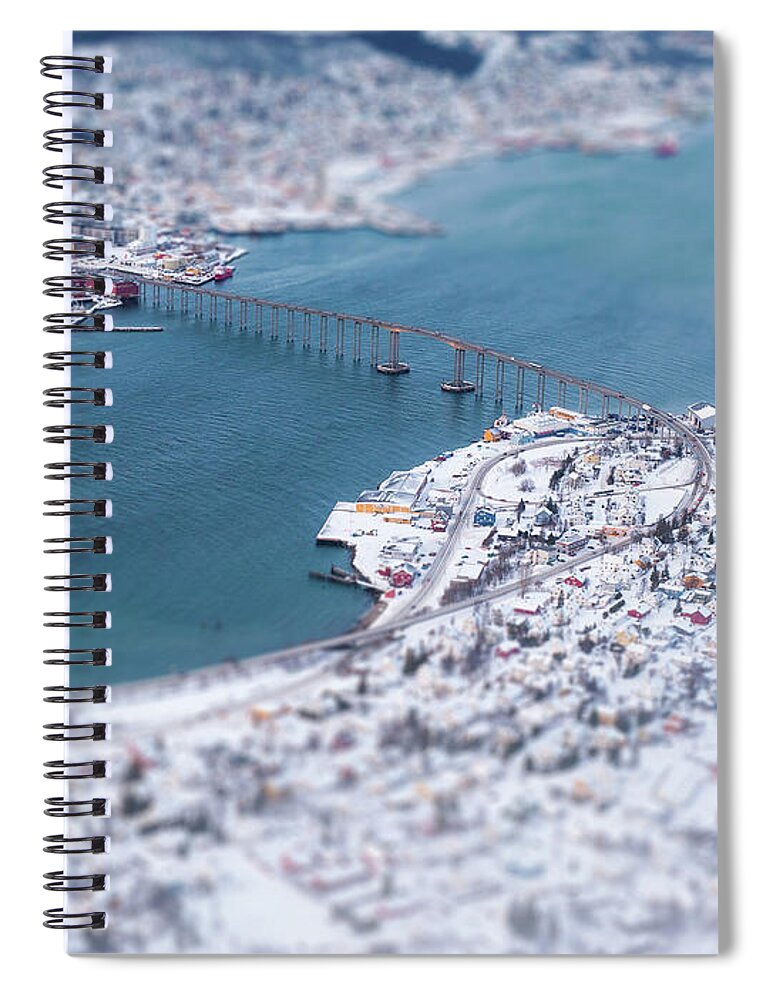 Tromso Spiral Notebook featuring the photograph Bridge At Tromso With Miniature Effect by Coolbiere Photograph