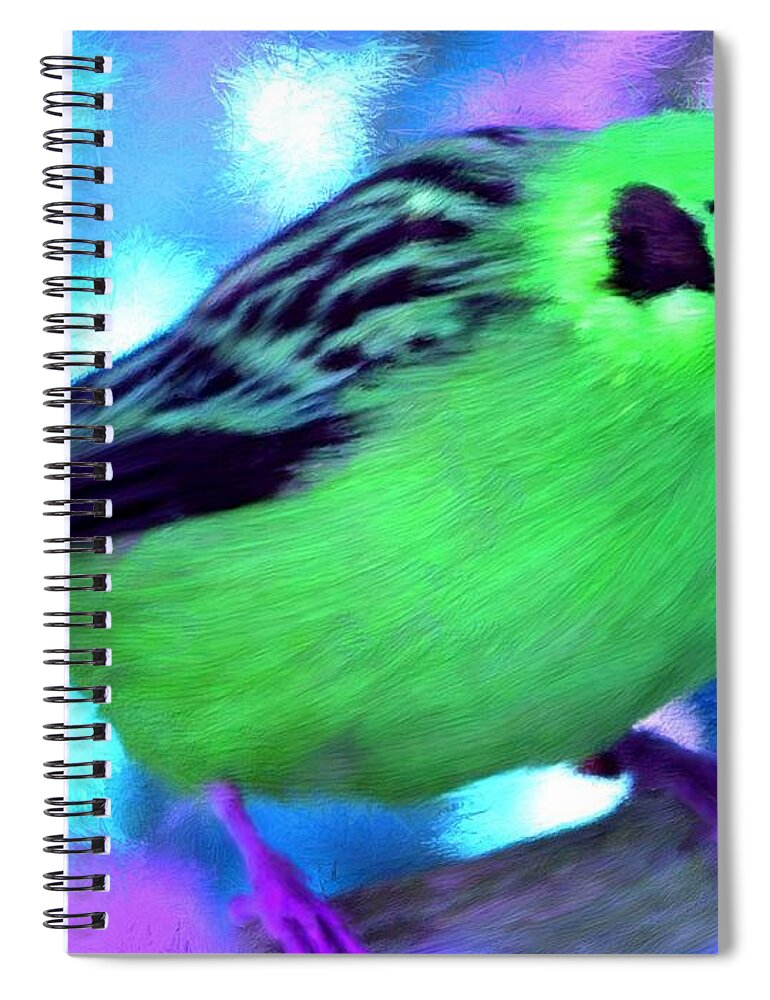 Bird Spiral Notebook featuring the painting Bright Green Finch by Bruce Nutting